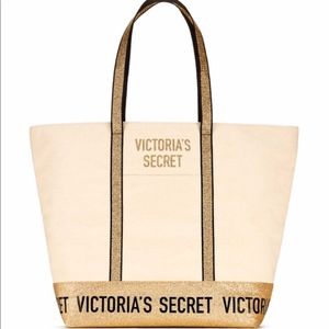 NWT Victoria's Secret Fancy Gold Trim Canvas Tote